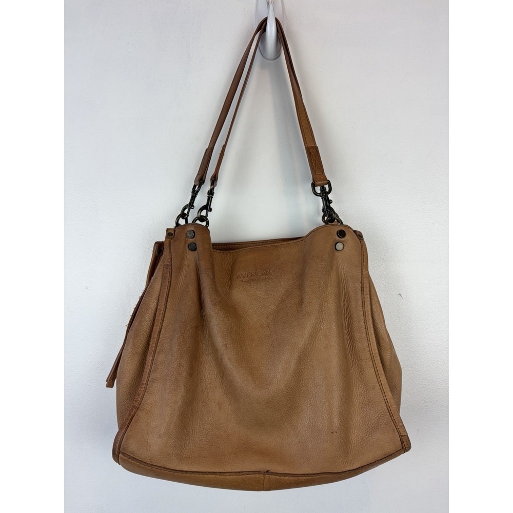 American Leather Co Lenox Triple Entry Satchel Leather Tote Purse Bag Read